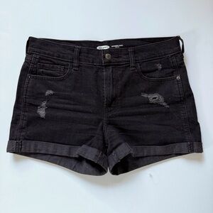 Old Navy Mid Rise Distressed Black Denim Shorts
